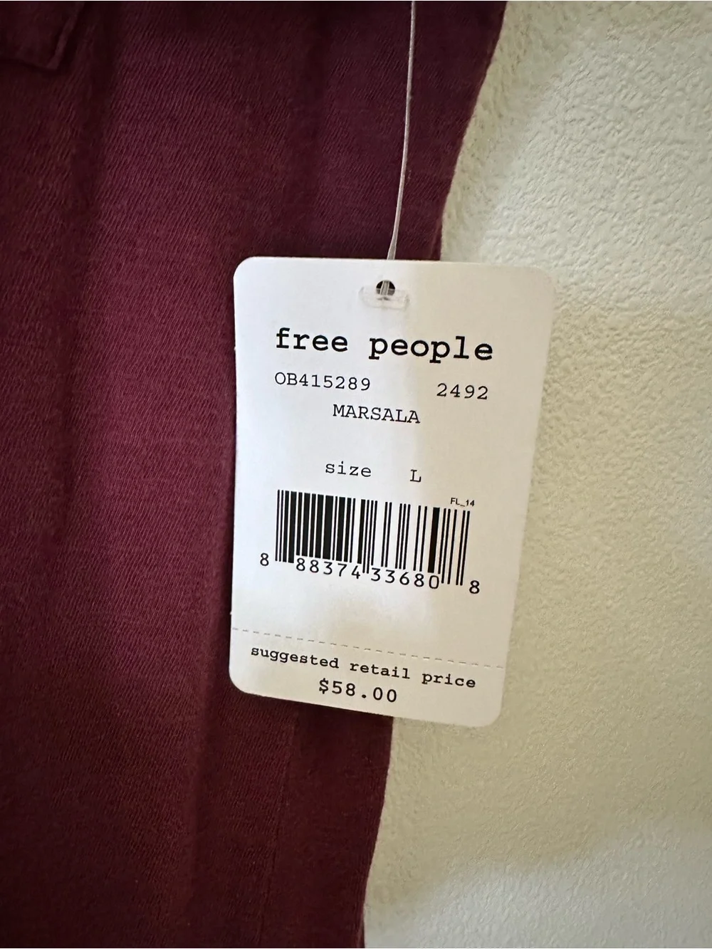 Free People Relaxed V Neck Pocket Tee Burgundy Red Women Size L NWT